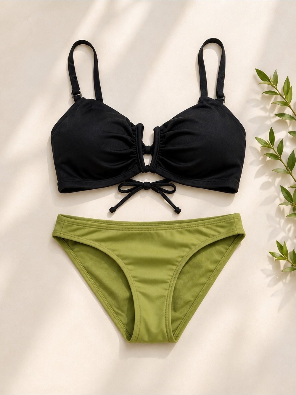 Xhilaration Black & Green Bikini Set Swimsuit Small NWT
